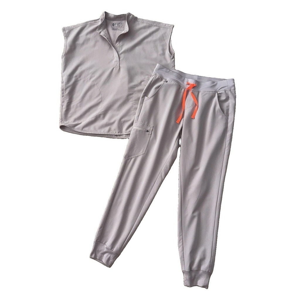 FIGS 2pc Set Rafaela Oversized Scrub Top Zamora Jogger Scrub Pants S / M Beige